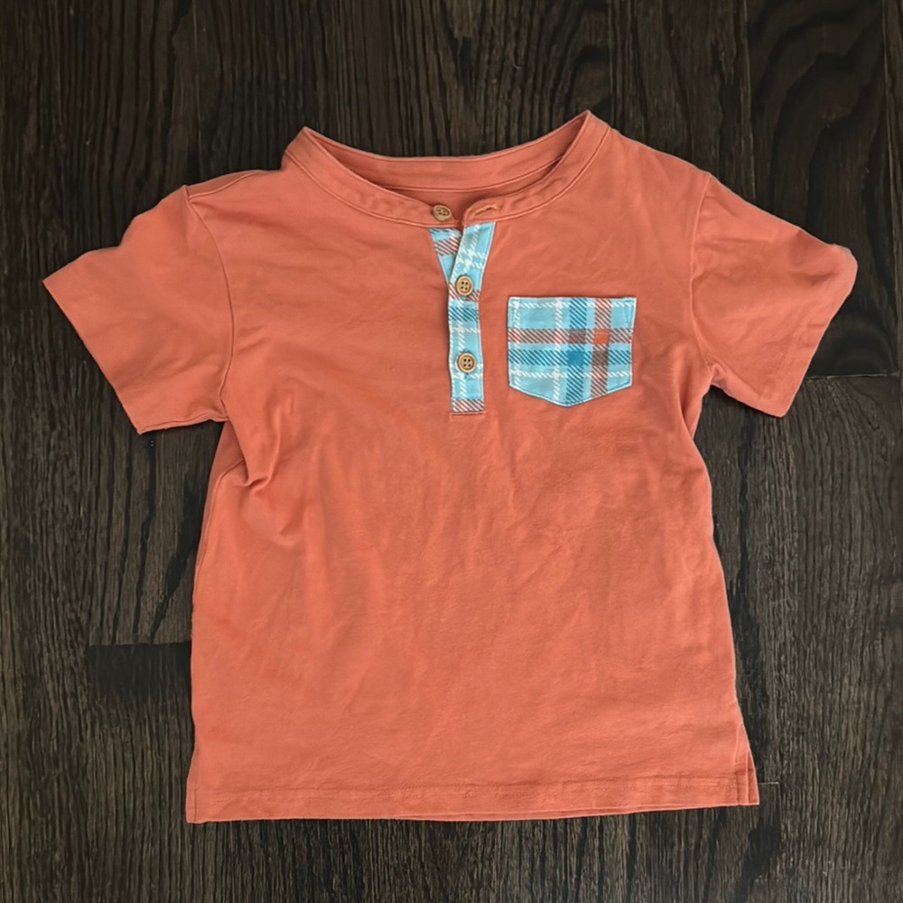 Orange Kids Shirt with Blue Plaid Pocket